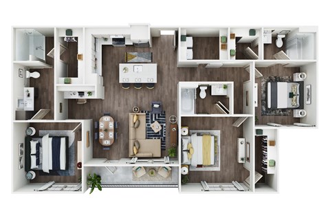 Floor plan for 3 beds, 3 baths, 1399 sqft